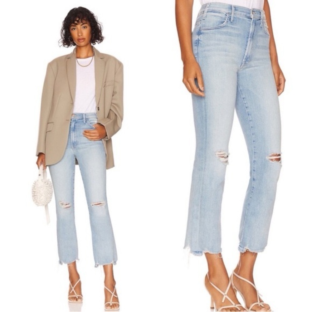 MOTHER Hustler Ankle Chew Jeans 27 Petal Pucker Raw Hem Distressed High Rise